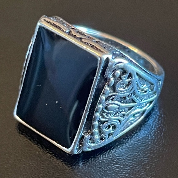 Vintage black obsidian S925 antique silver ring size 6.5 - Picture 3 of 9
